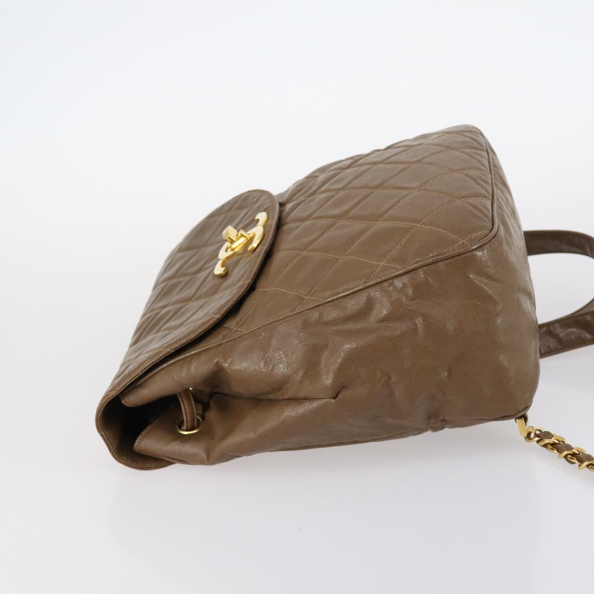CHANEL Matelasse Backpack Coated Canvas Brown Gold CC Auth 142441