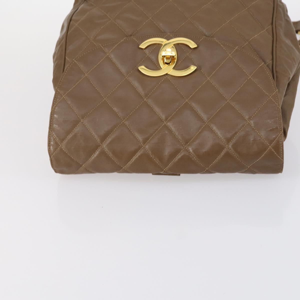 CHANEL Matelasse Backpack Coated Canvas Brown Gold CC Auth 142441