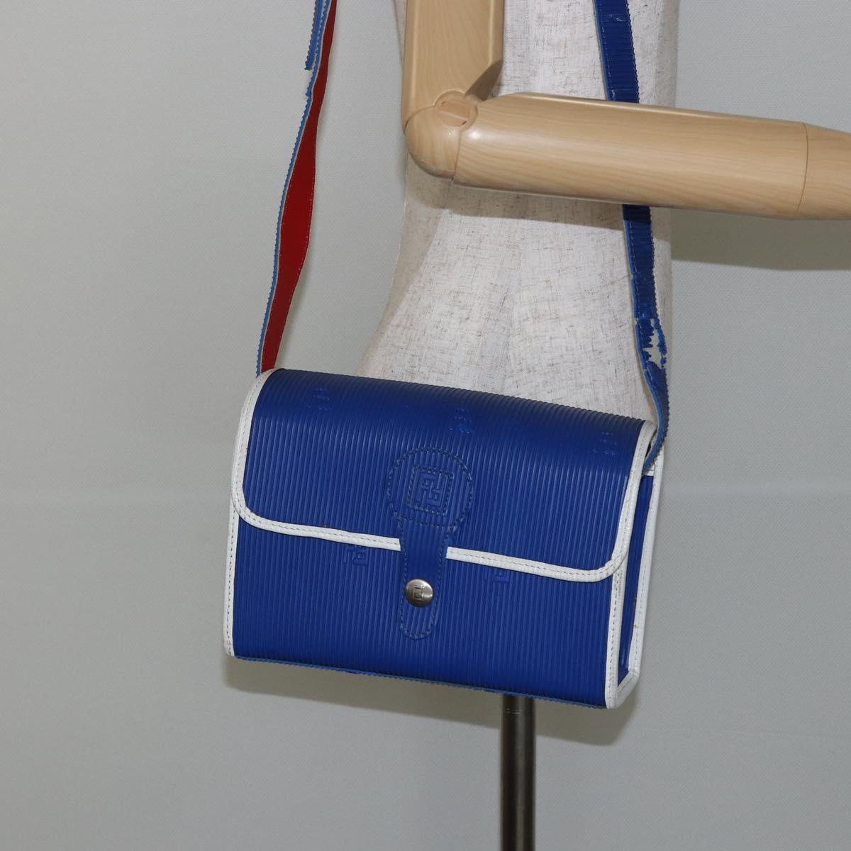 FENDI Shoulder Bag Rubber Blue Silver Auth 142445