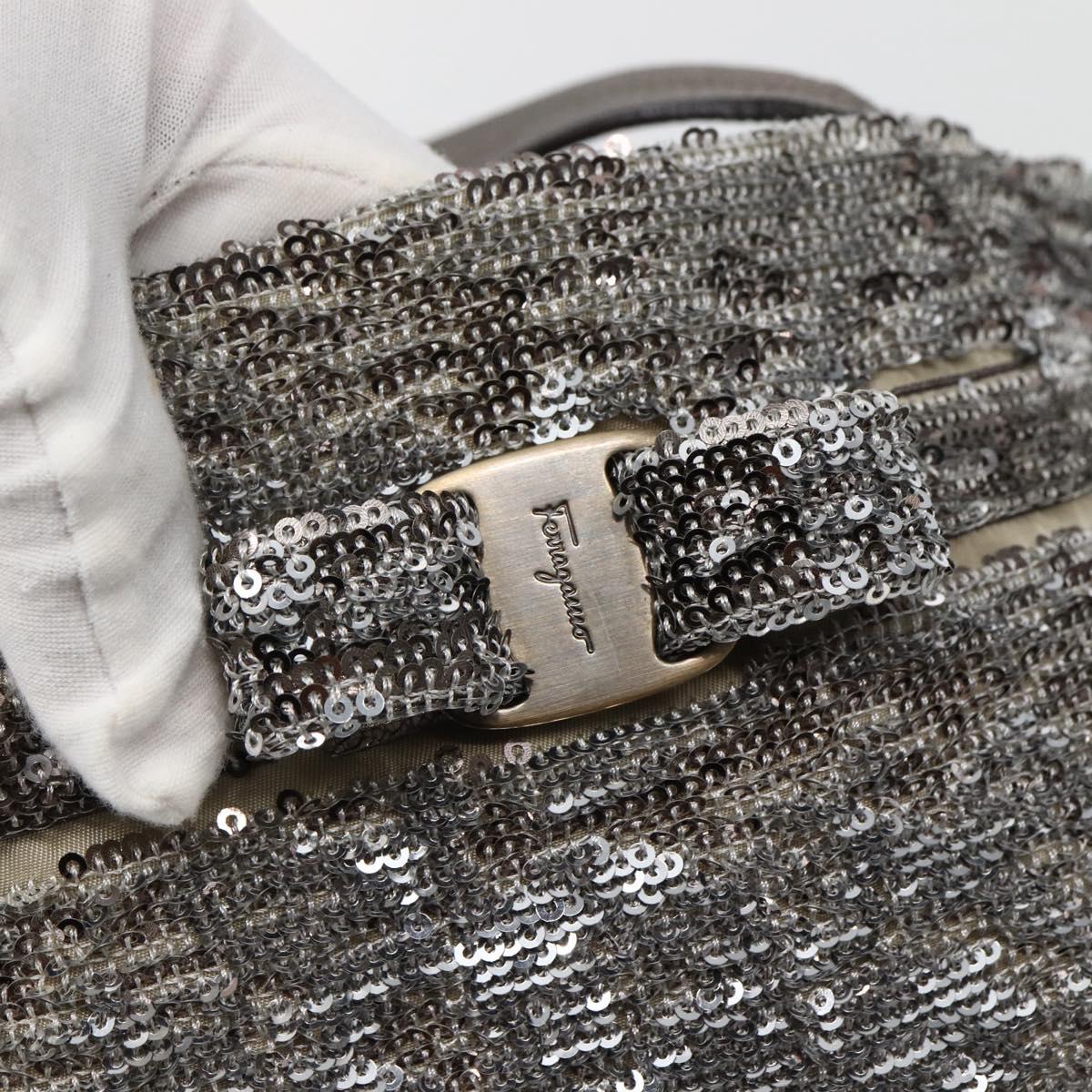 Salvatore Ferragamo Vala Tote Bag Sequin Silver Auth 142446