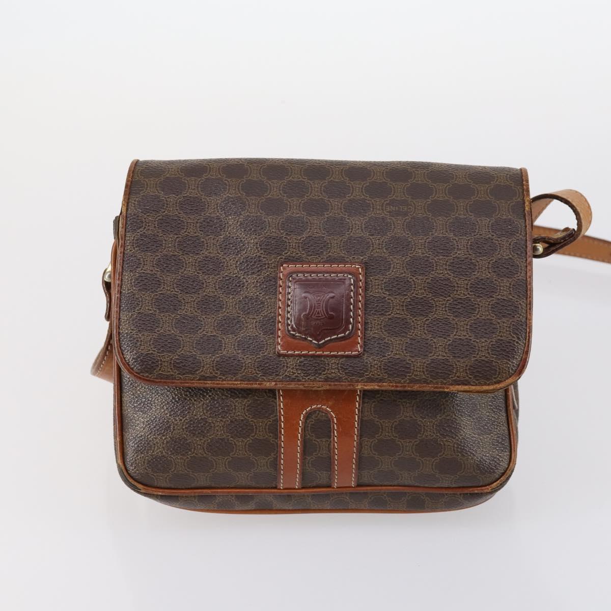 CELINE C Macadam Canvas Shoulder Bag PVC Leather 3Set Brown Gold Auth 142449