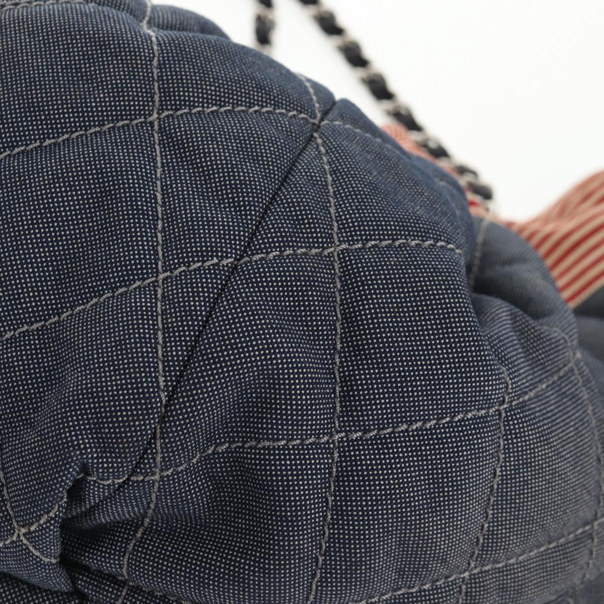 CHANEL Chain Tote Bag Denim Blue Silver CC Auth 142514V