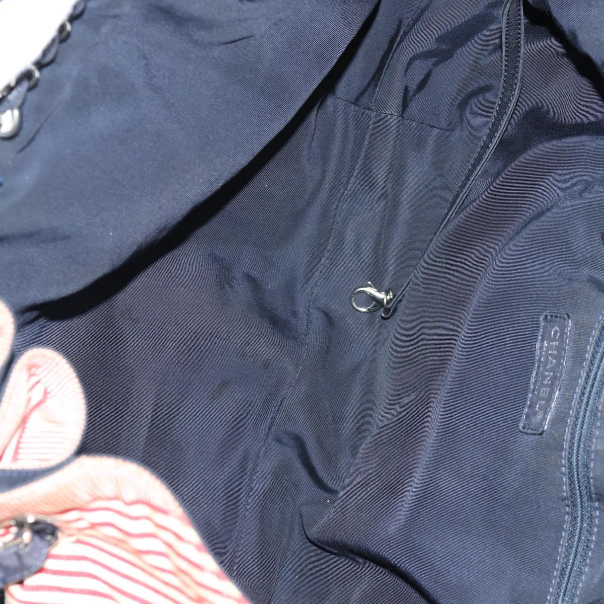 CHANEL Chain Tote Bag Denim Blue Silver CC Auth 142514V