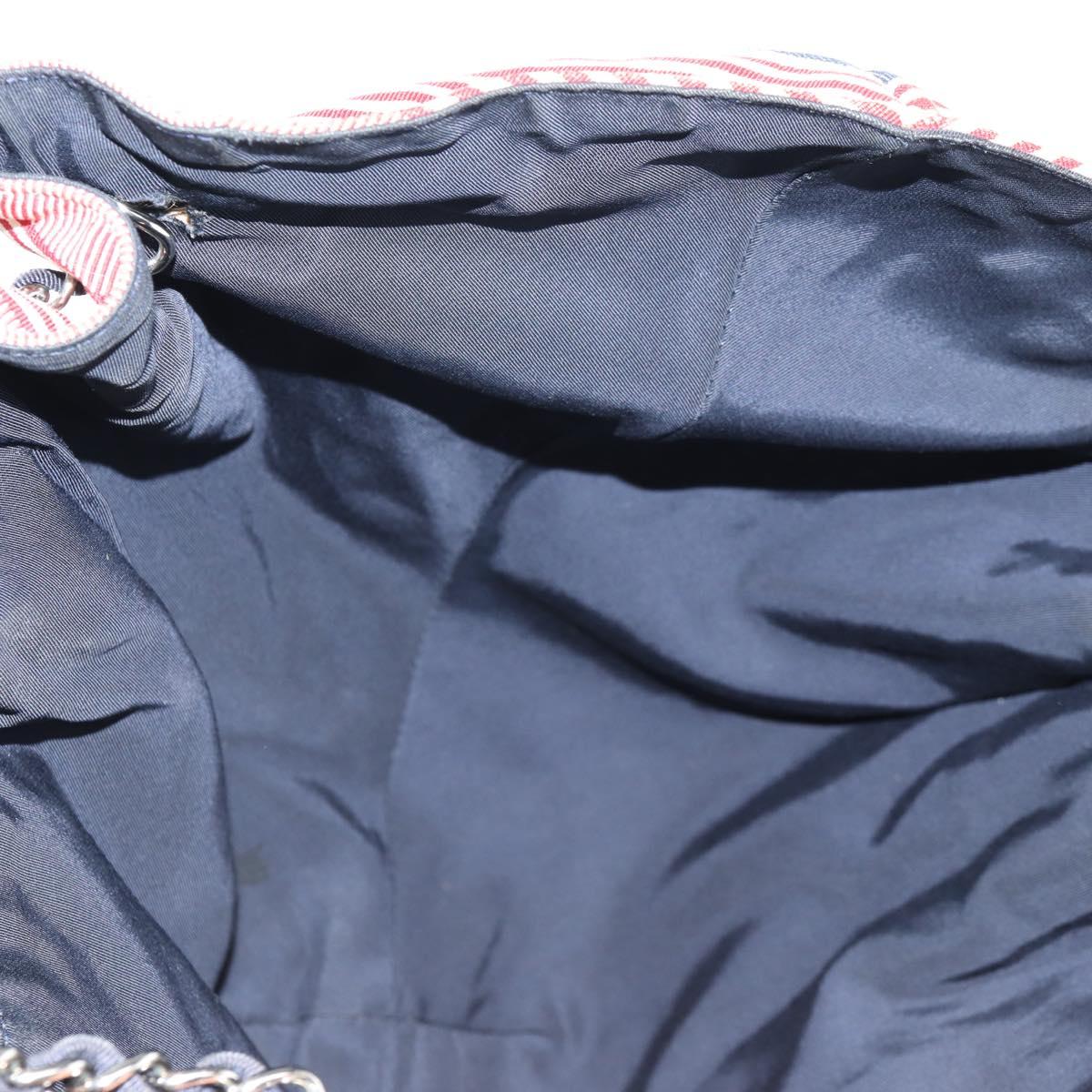 CHANEL Chain Tote Bag Denim Blue Silver CC Auth 142514V