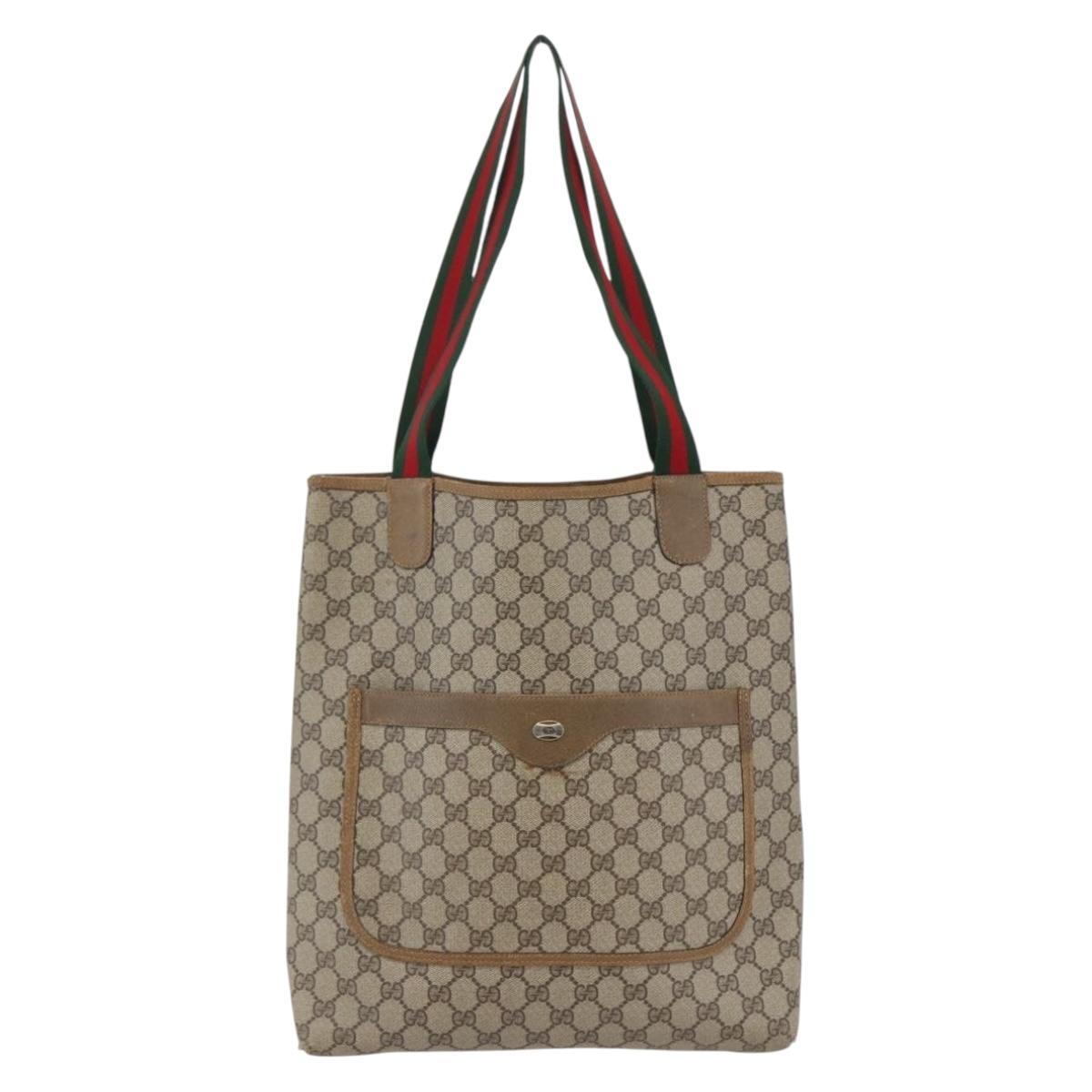 GUCCI GG Supreme Web Sherry Line Tote Bag PVC Beige Red 39 02 003 Auth 142515