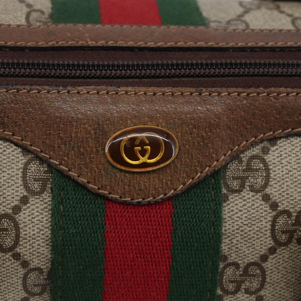 GUCCI GG Supreme Web Sherry Line Hand Bag PVC Beige Gold Red 40 3841 Auth 142520
