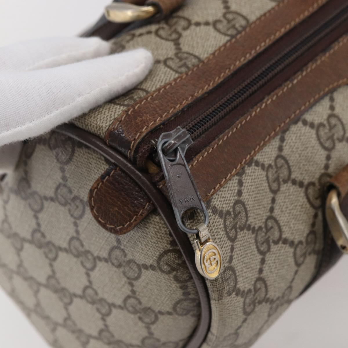 GUCCI GG Supreme Web Sherry Line Hand Bag PVC Beige Gold Red 40 3841 Auth 142520