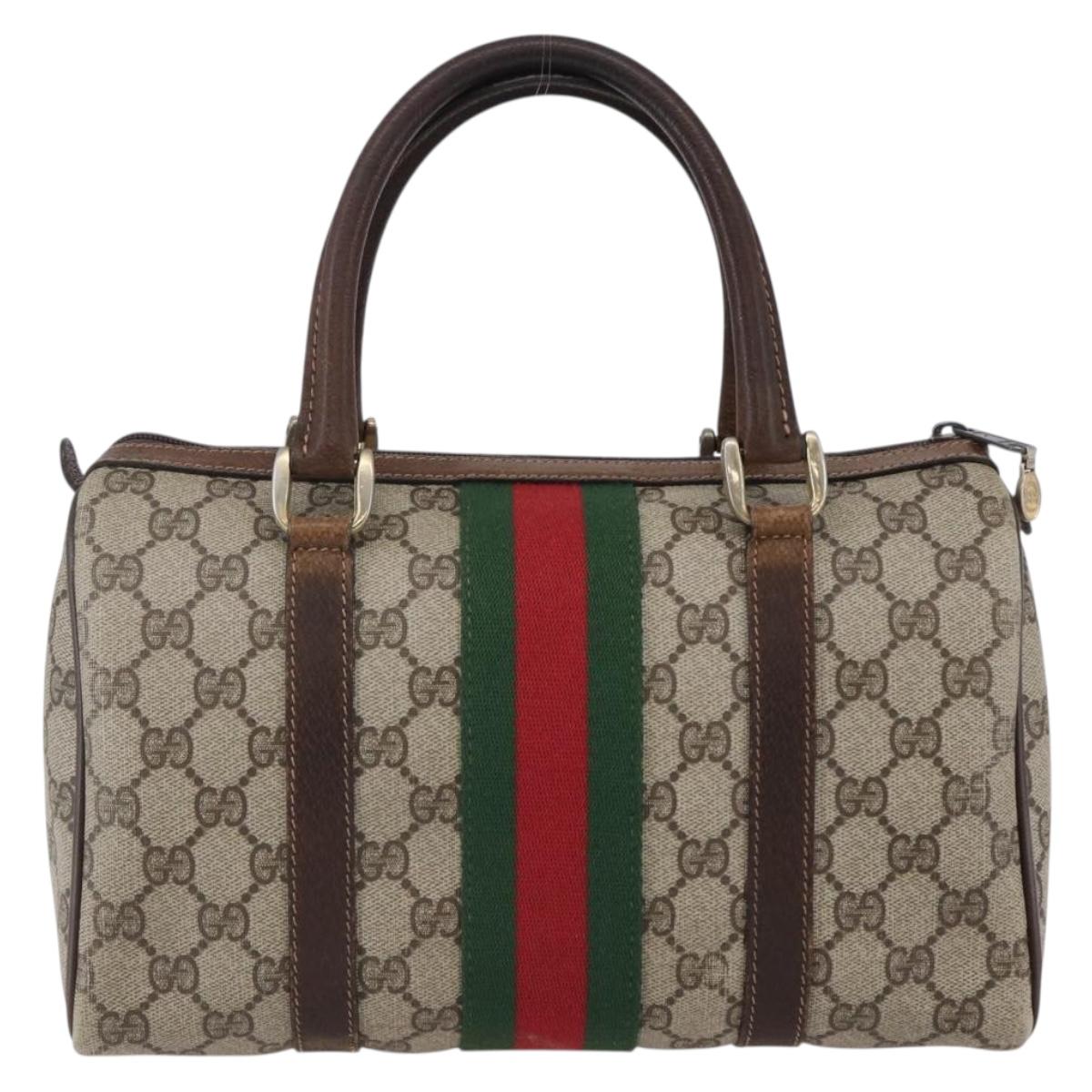 GUCCI GG Supreme Web Sherry Line Hand Bag PVC Beige Gold Red 40 3841 Auth 142520