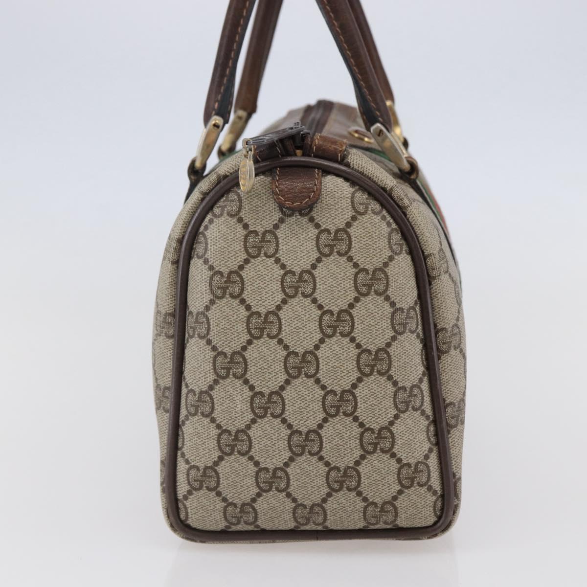 GUCCI GG Supreme Web Sherry Line Hand Bag PVC Beige Gold Red 40 3841 Auth 142520