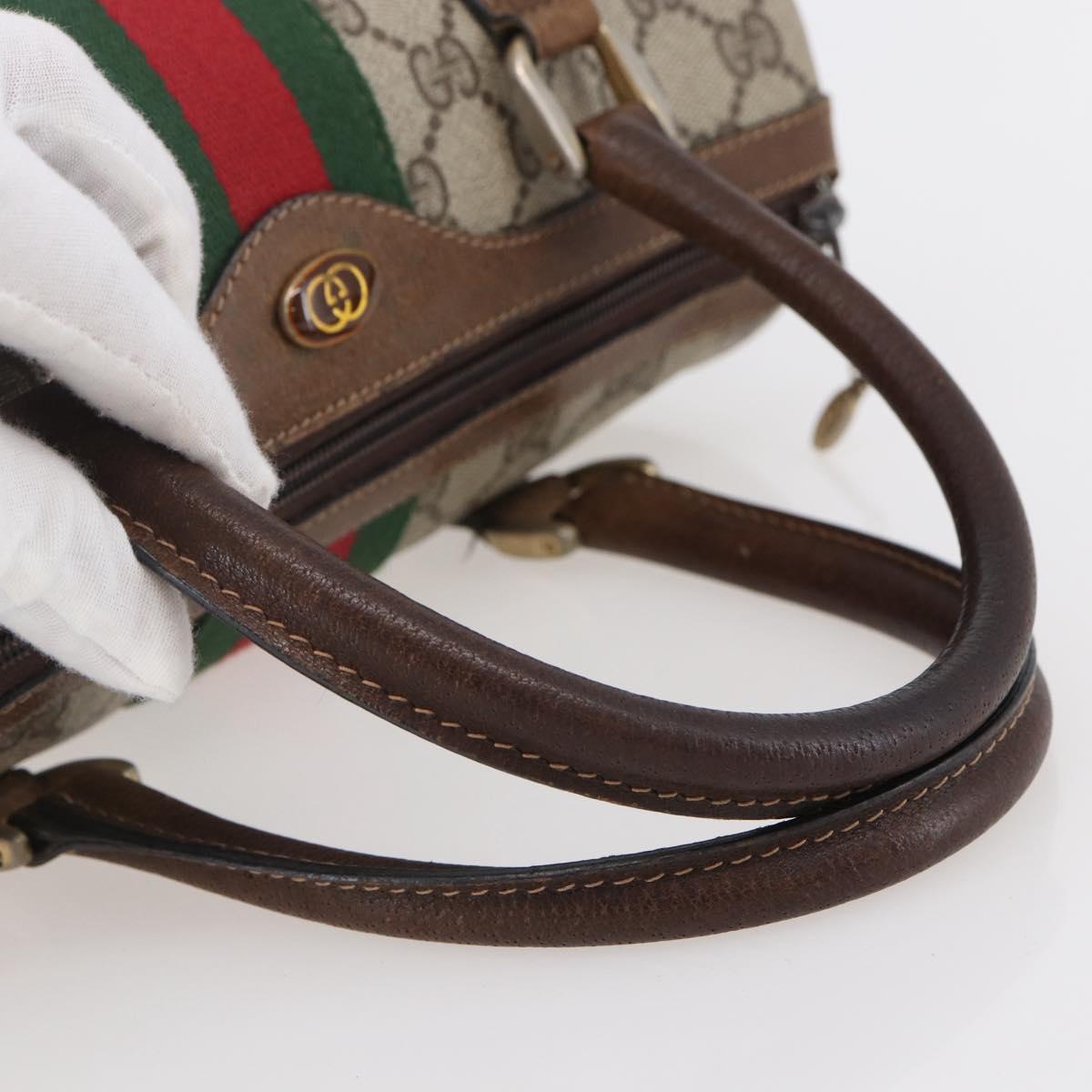 GUCCI GG Supreme Web Sherry Line Hand Bag PVC Beige Gold Red 40 3841 Auth 142520