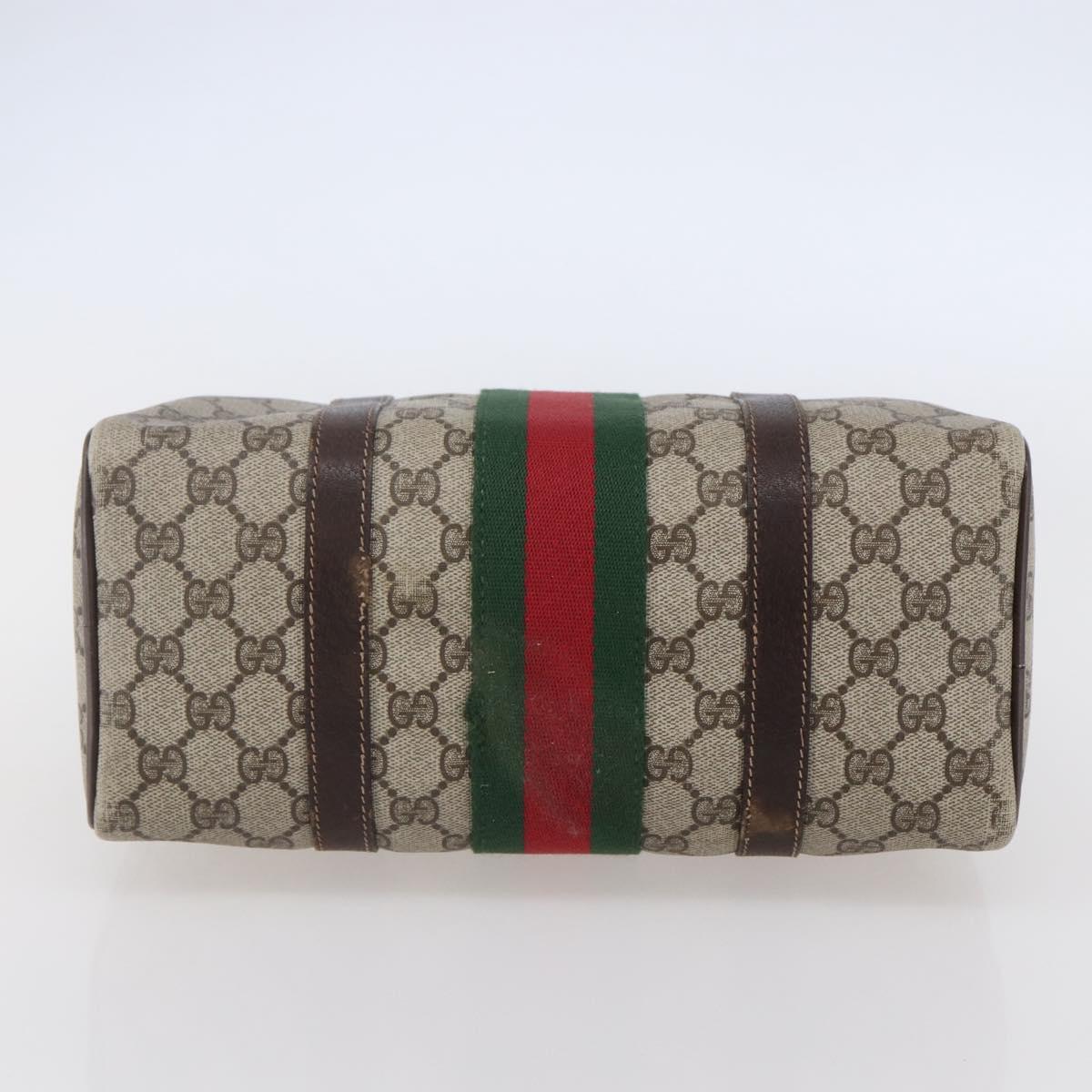GUCCI GG Supreme Web Sherry Line Hand Bag PVC Beige Gold Red 40 3841 Auth 142520