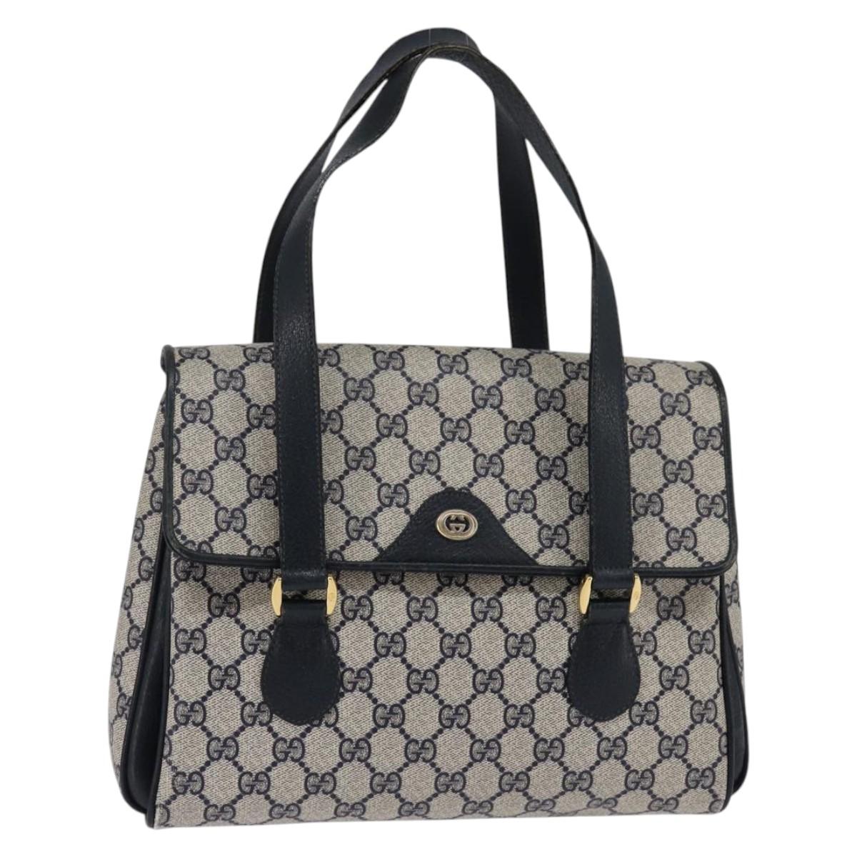 GUCCI GG Supreme Hand Bag PVC Navy Gold 116 02 080 Auth 142523