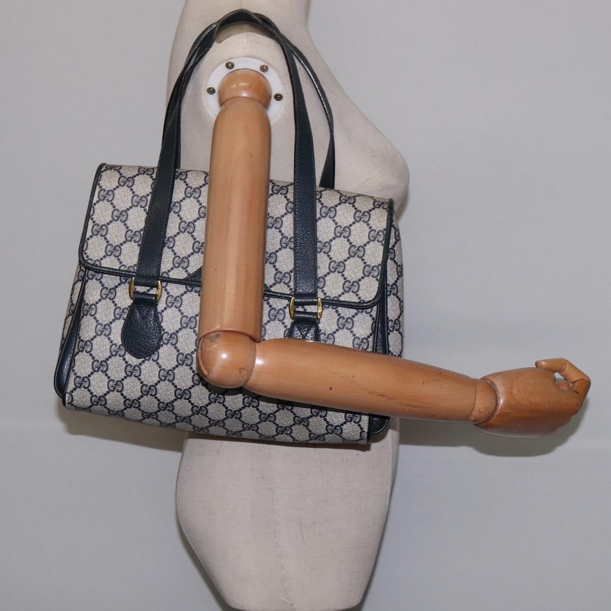 GUCCI GG Supreme Hand Bag PVC Navy Gold 116 02 080 Auth 142523