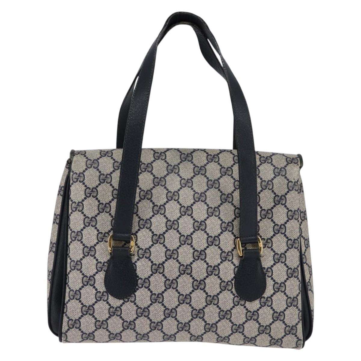 GUCCI GG Supreme Hand Bag PVC Navy Gold 116 02 080 Auth 142523