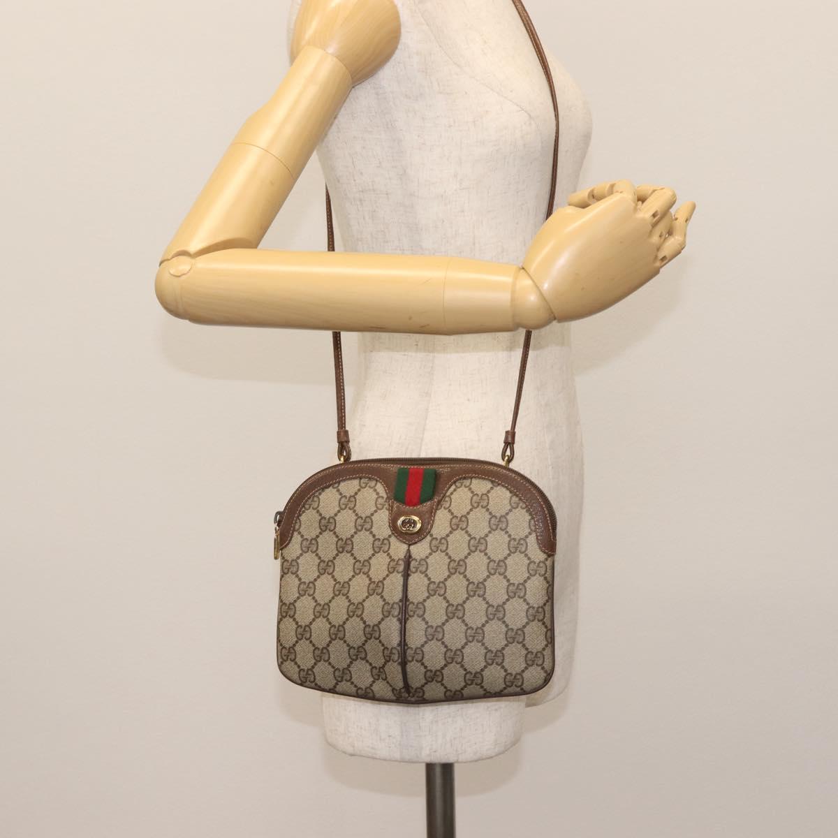 GUCCI GG Supreme Web Sherry Line Shoulder Bag PVC Beige 904 02 047 Auth 142525