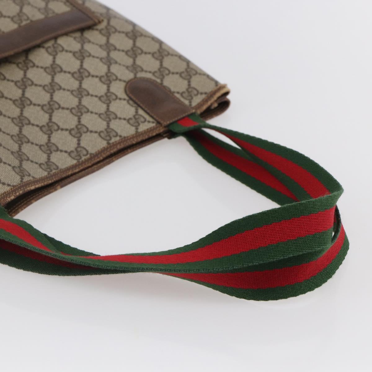 GUCCI GG Supreme Web Sherry Line Tote Bag PVC Beige Red 378 02 003 Auth 142533