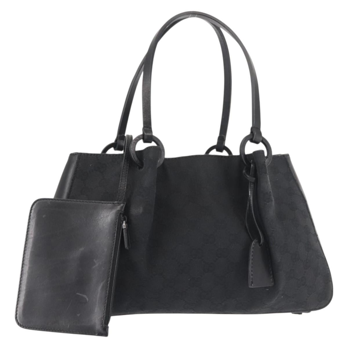 GUCCI GG Canvas Hand Bag Black Silver 94898 Auth 142537