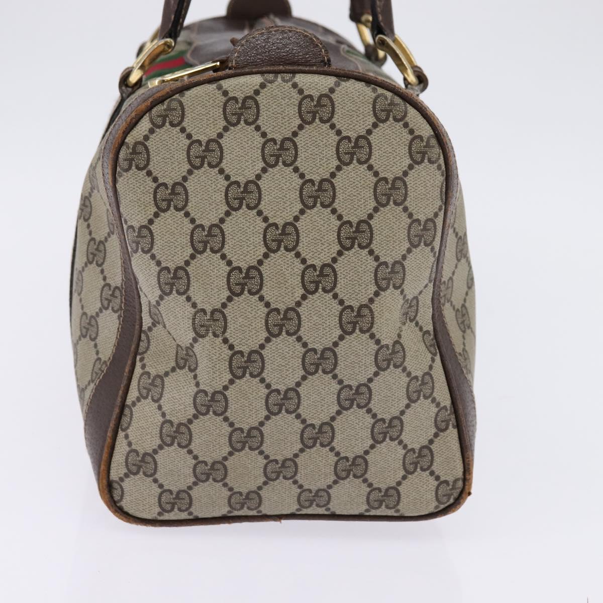 GUCCI GG Supreme Web Sherry Line Hand Bag PVC Beige Gold Red Auth 142539