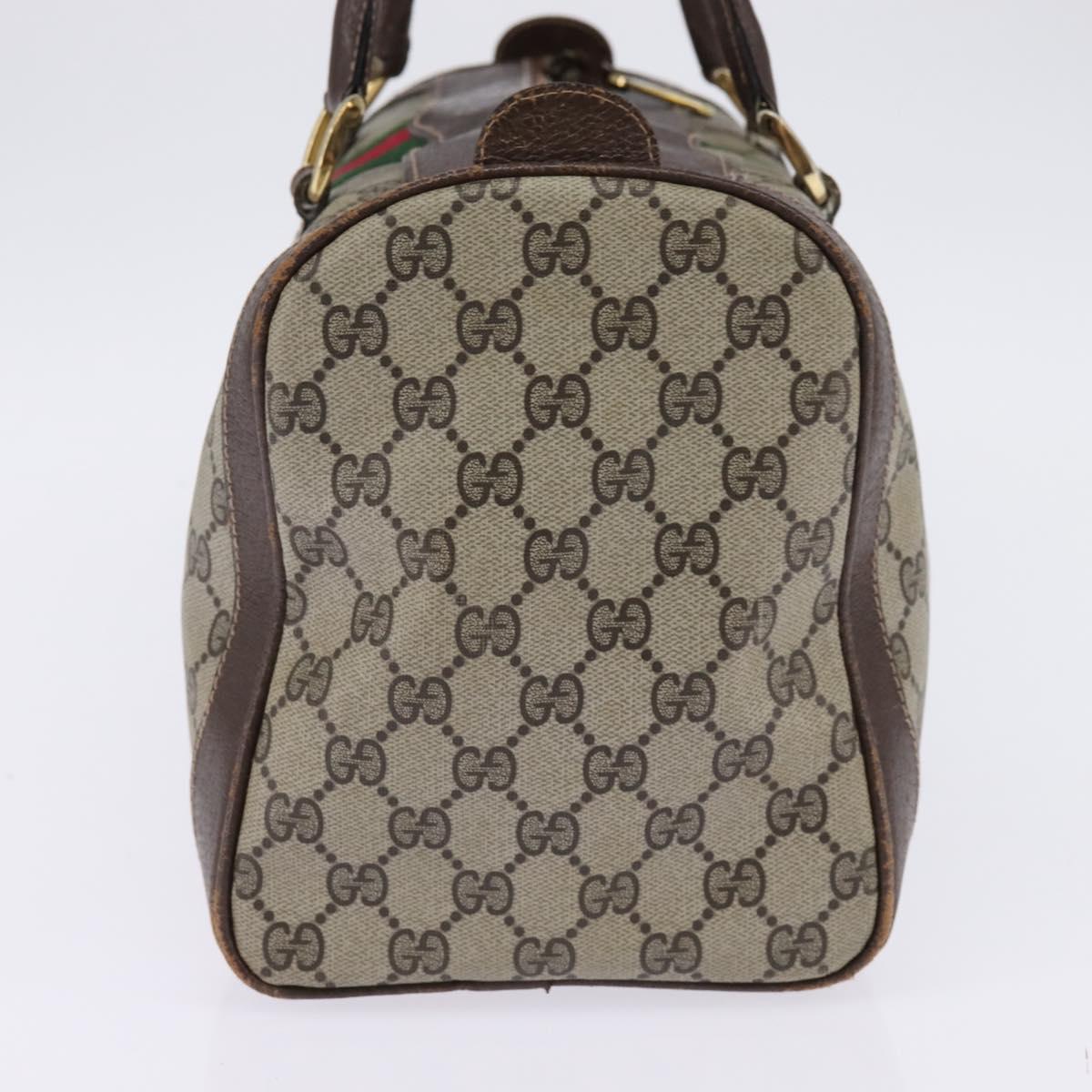 GUCCI GG Supreme Web Sherry Line Hand Bag PVC Beige Gold Red Auth 142539