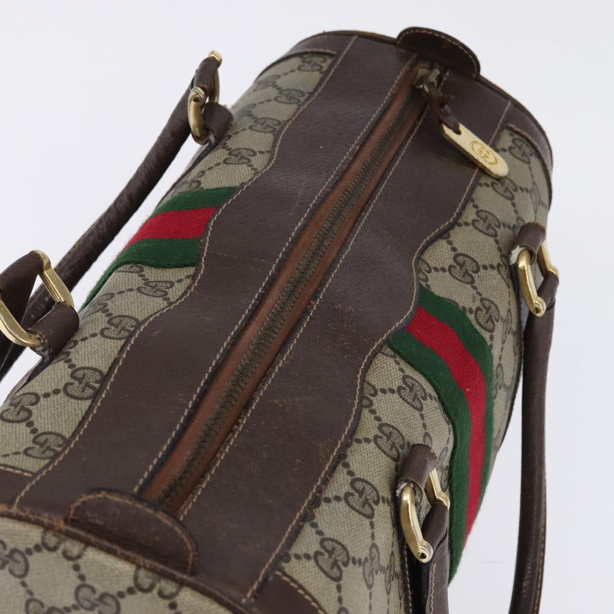 GUCCI GG Supreme Web Sherry Line Hand Bag PVC Beige Gold Red Auth 142539