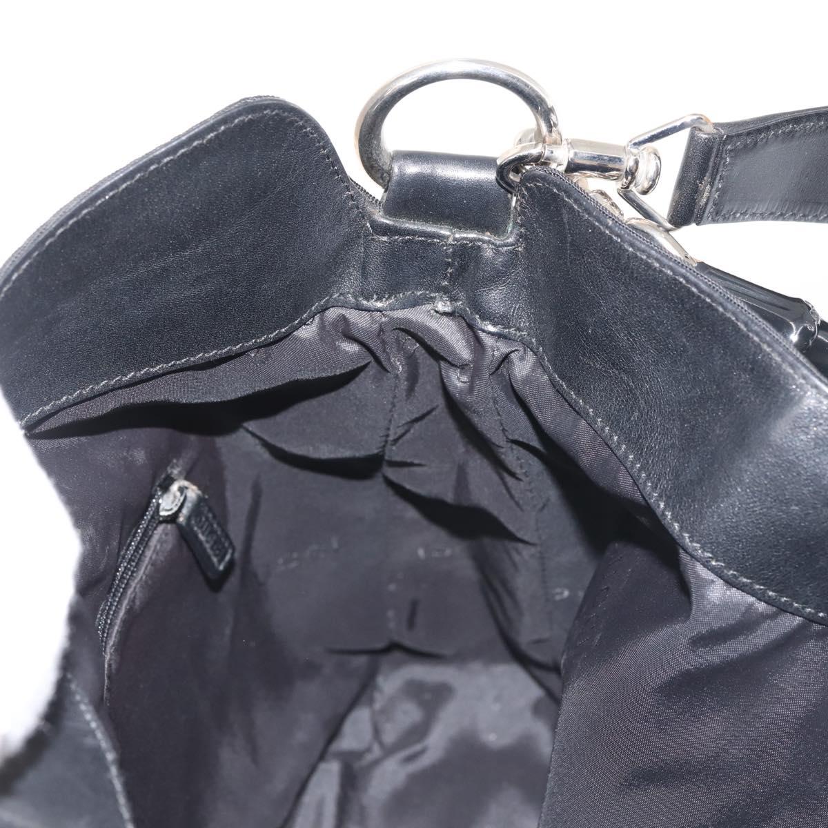 GUCCI Bamboo Hand Bag Canvas 2way Black Silver 001 1638 1705 Auth 142542