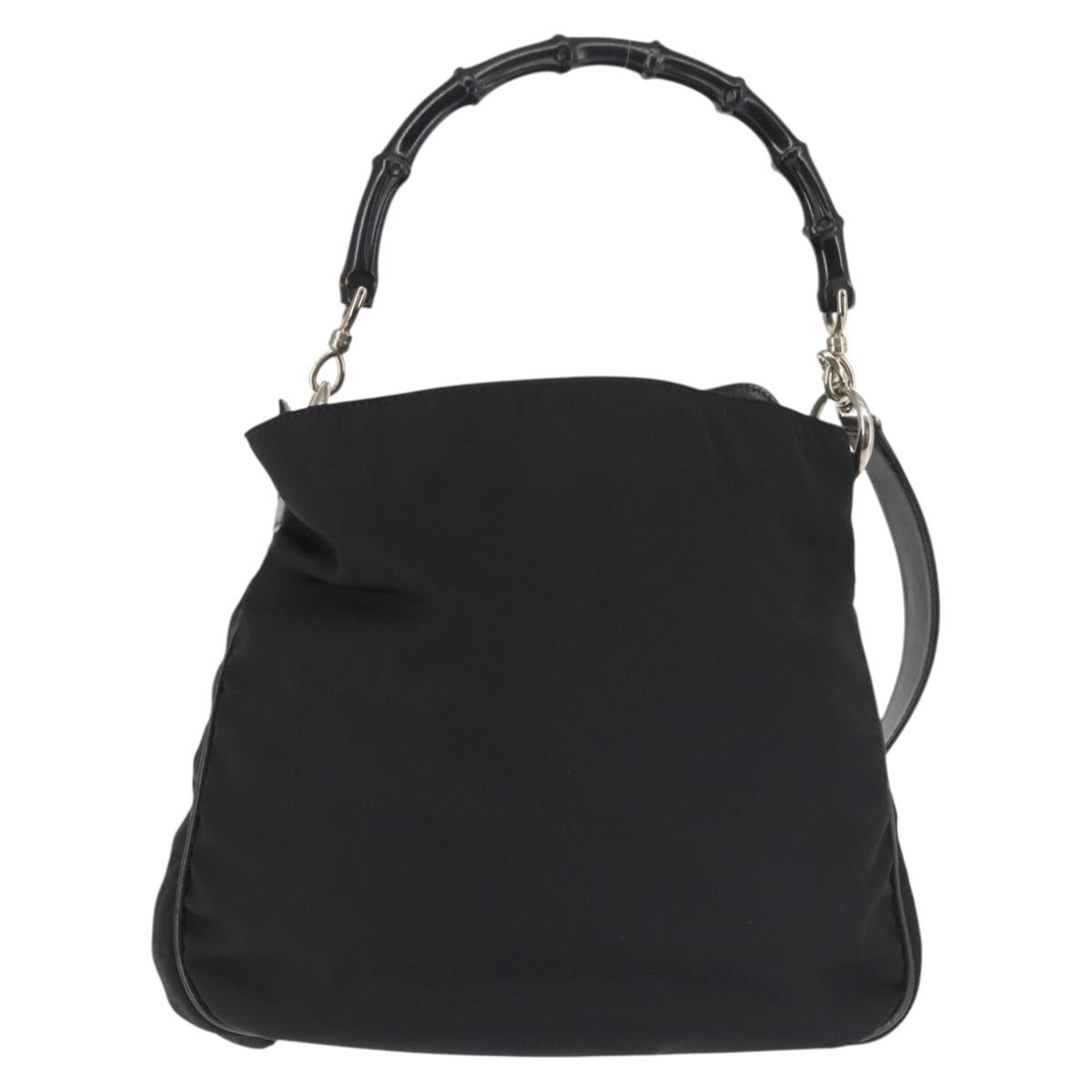 GUCCI Bamboo Hand Bag Canvas 2way Black Silver 001 1638 1705 Auth 142542