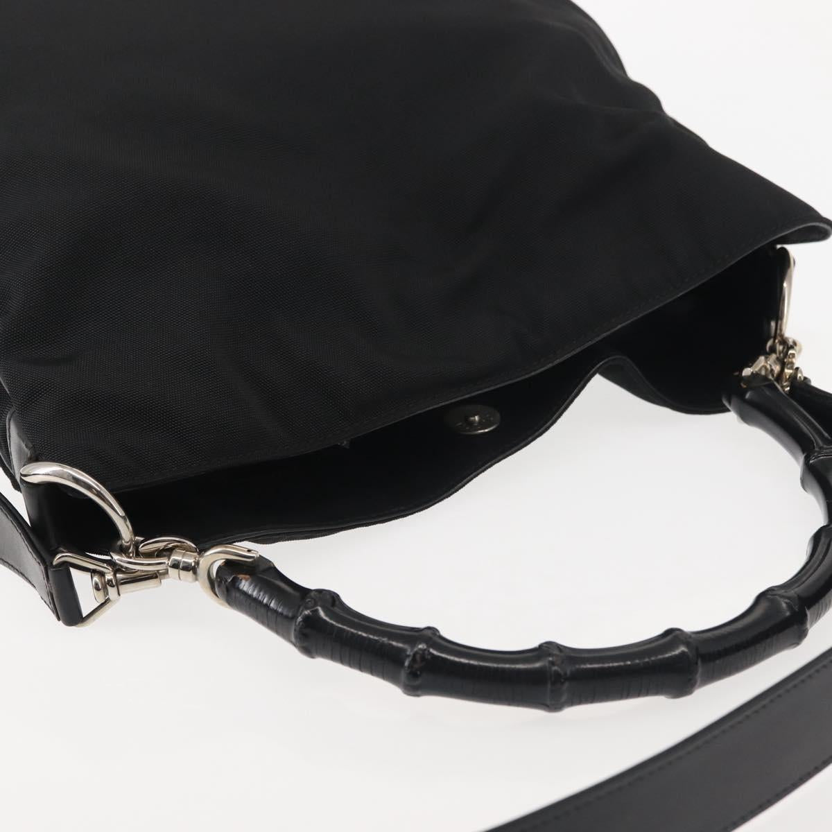 GUCCI Bamboo Hand Bag Canvas 2way Black Silver 001 1638 1705 Auth 142542