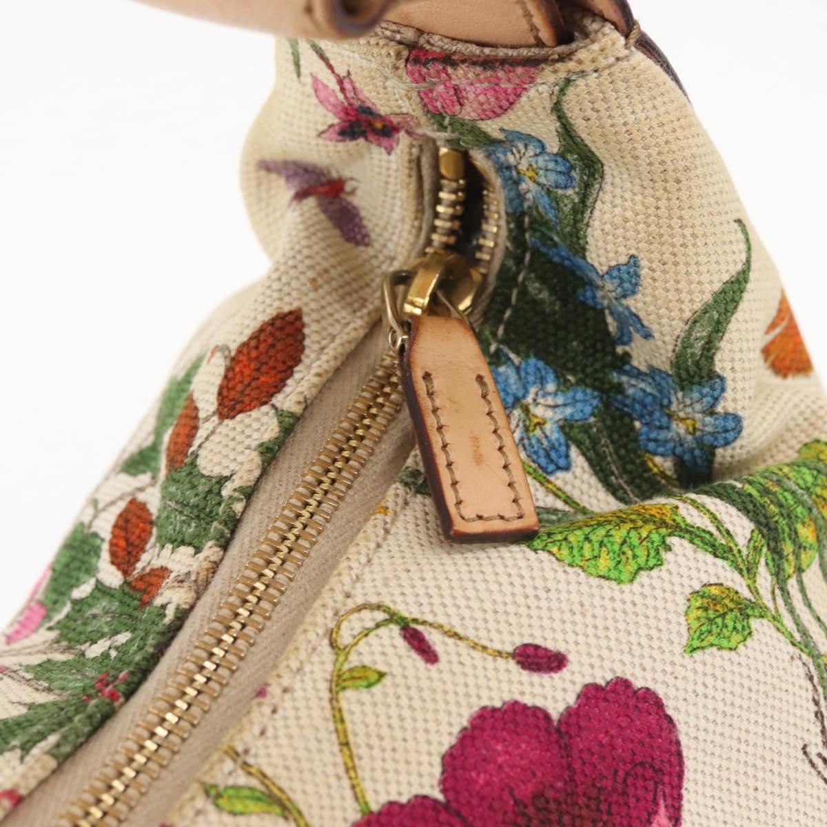 GUCCI Flower Hand Bag Canvas Beige Gold 115867 Auth 142543