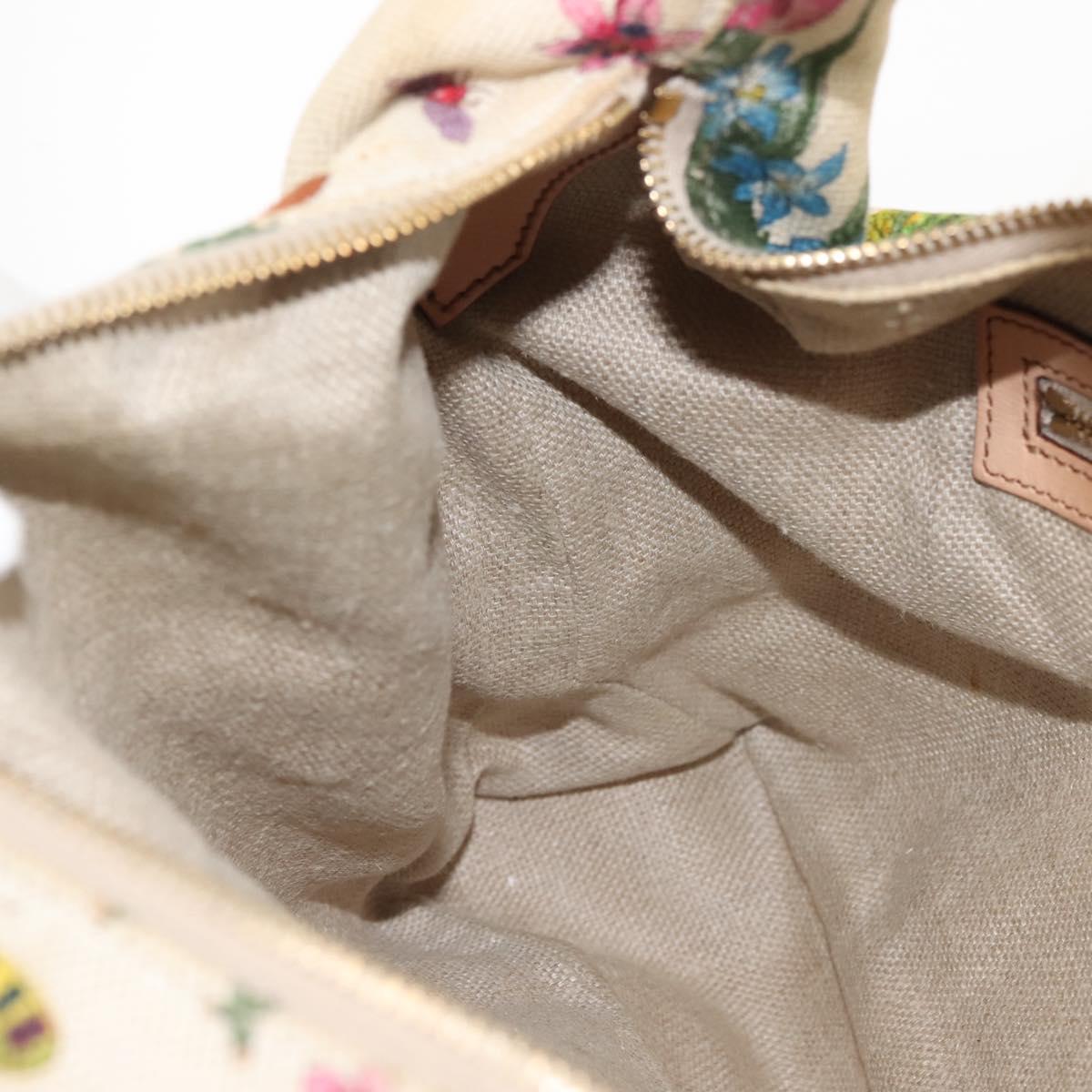 GUCCI Flower Hand Bag Canvas Beige Gold 115867 Auth 142543
