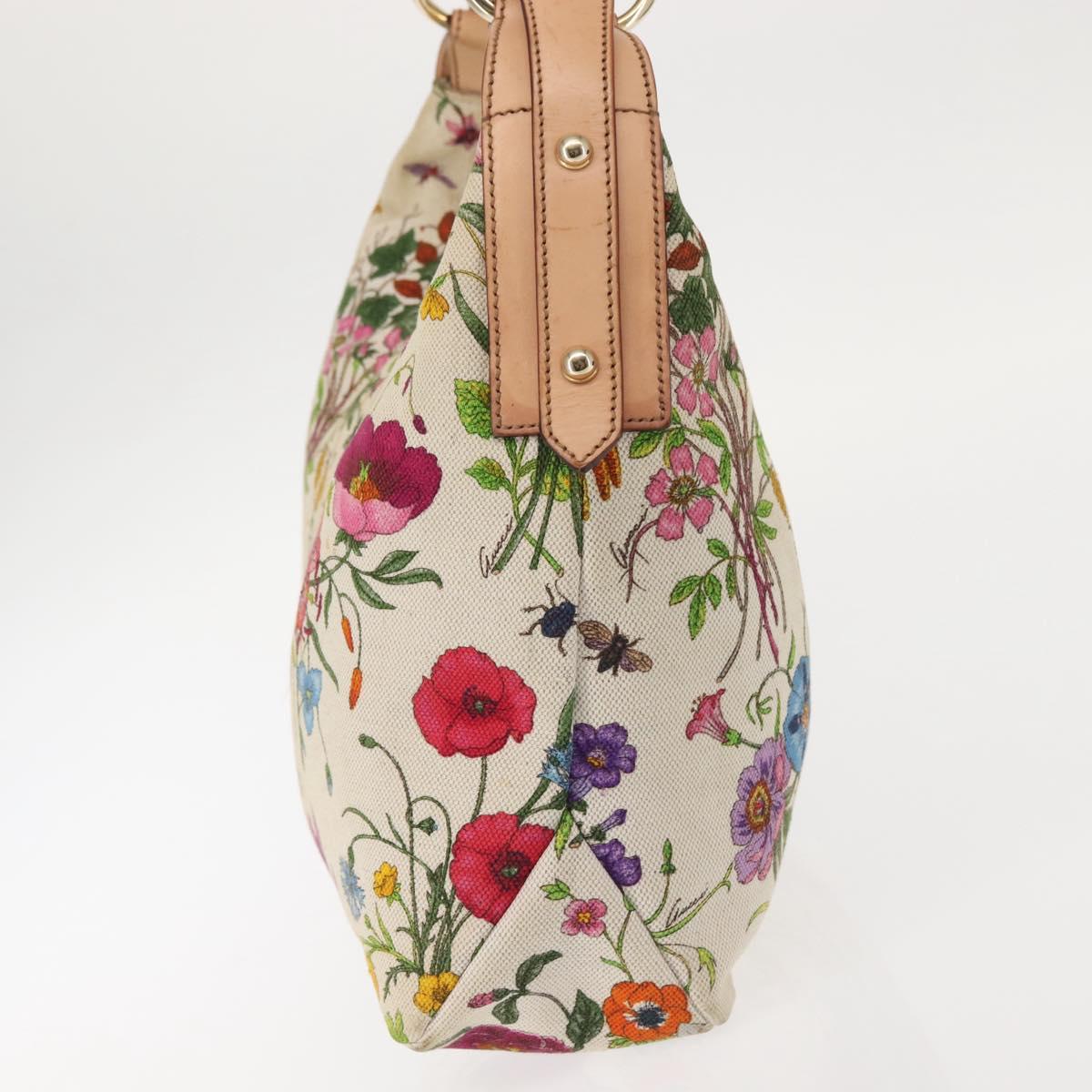 GUCCI Flower Hand Bag Canvas Beige Gold 115867 Auth 142543