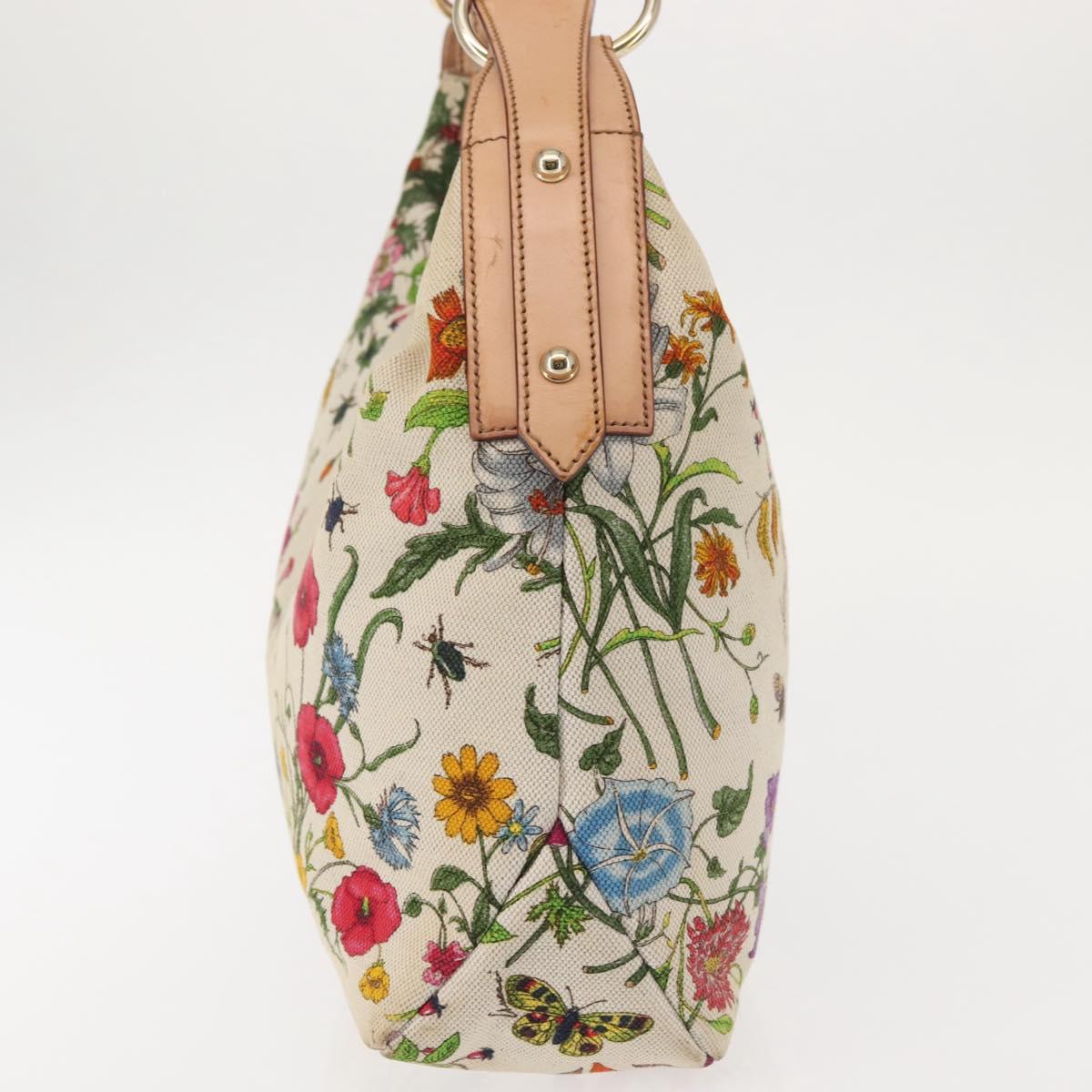 GUCCI Flower Hand Bag Canvas Beige Gold 115867 Auth 142543