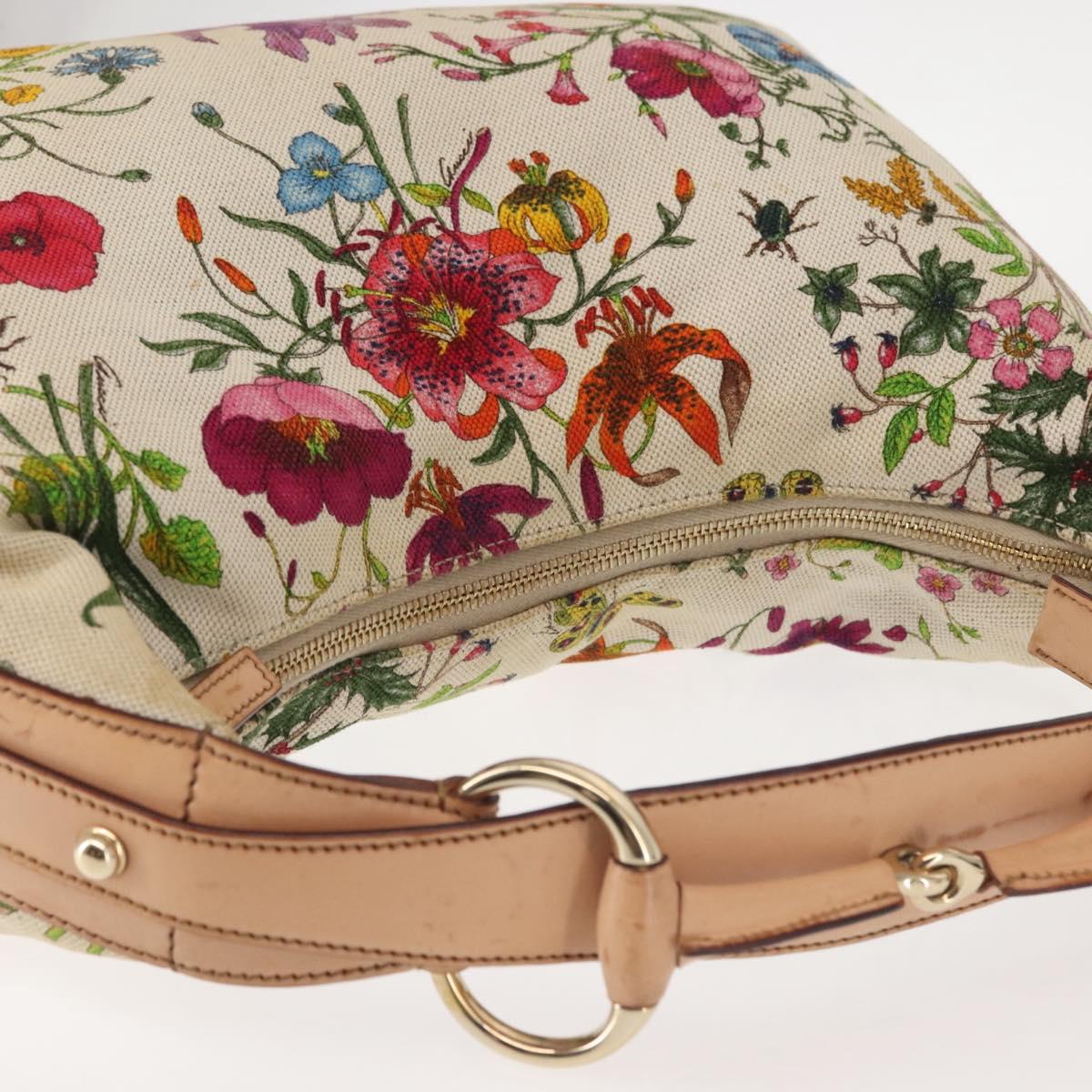 GUCCI Flower Hand Bag Canvas Beige Gold 115867 Auth 142543