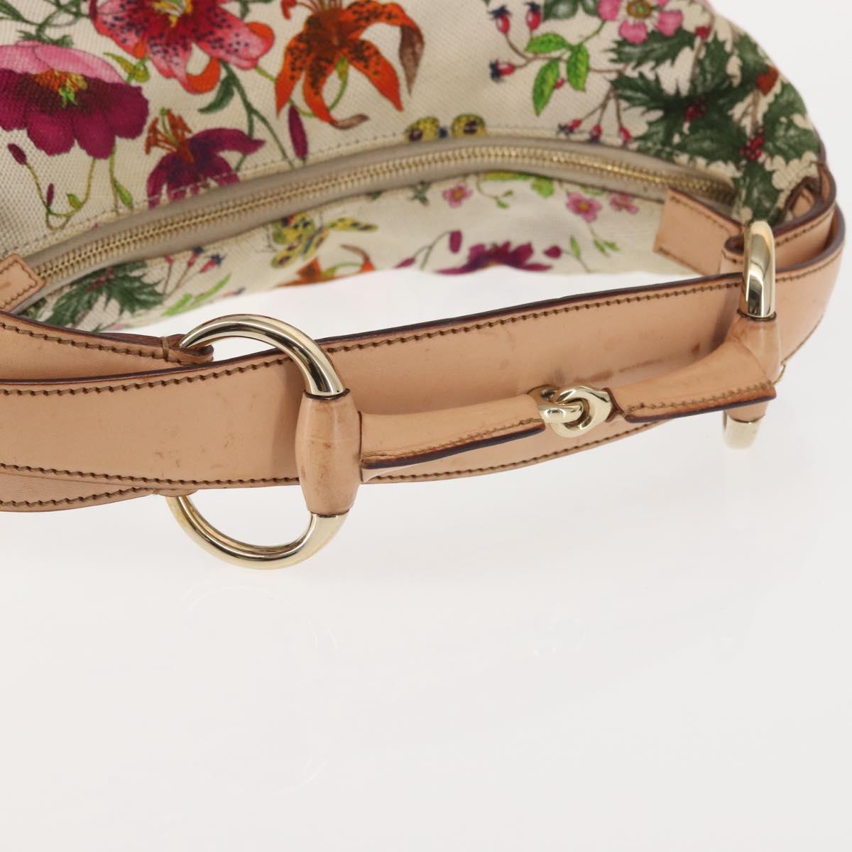 GUCCI Flower Hand Bag Canvas Beige Gold 115867 Auth 142543