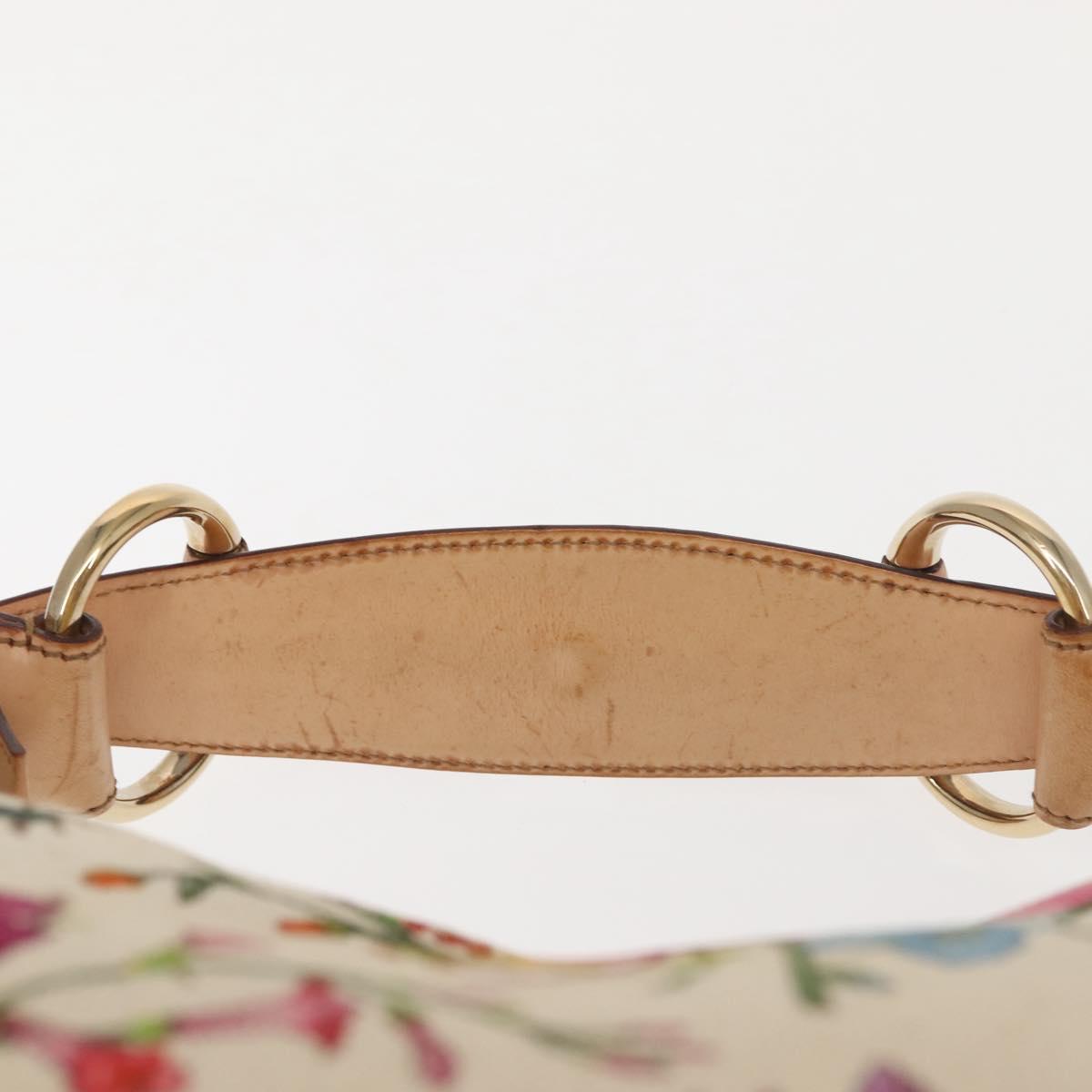 GUCCI Flower Hand Bag Canvas Beige Gold 115867 Auth 142543