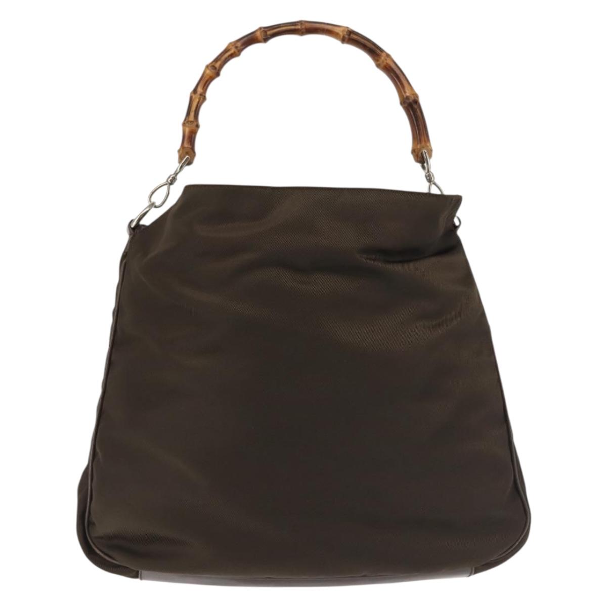 GUCCI Bamboo Hand Bag Nylon 2way Khaki Silver 001 1577 2615 Auth 142547