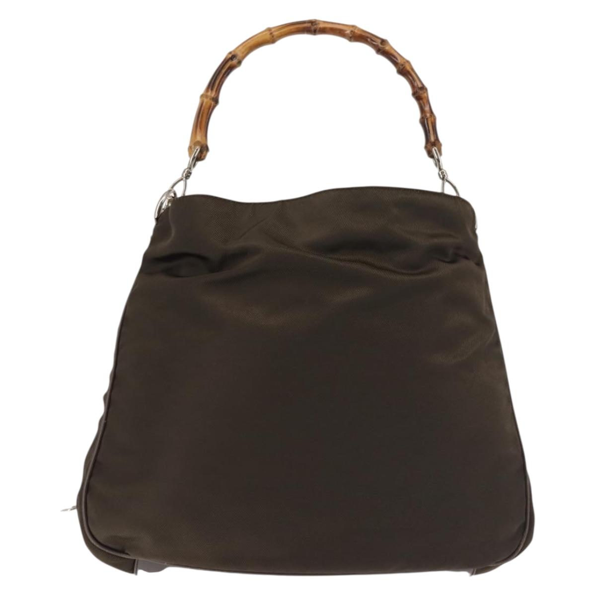 GUCCI Bamboo Hand Bag Nylon 2way Khaki Silver 001 1577 2615 Auth 142547