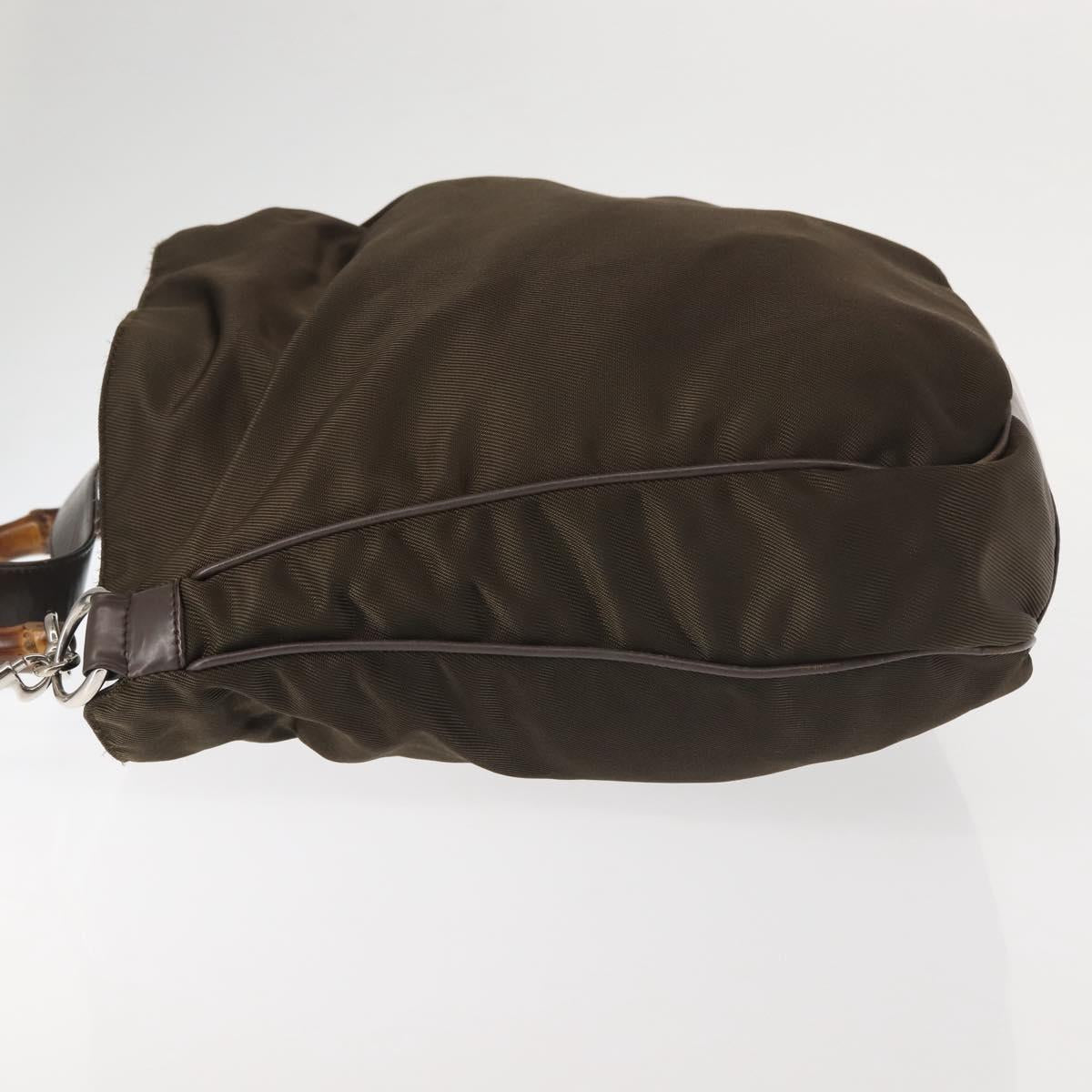 GUCCI Bamboo Hand Bag Nylon 2way Khaki Silver 001 1577 2615 Auth 142547