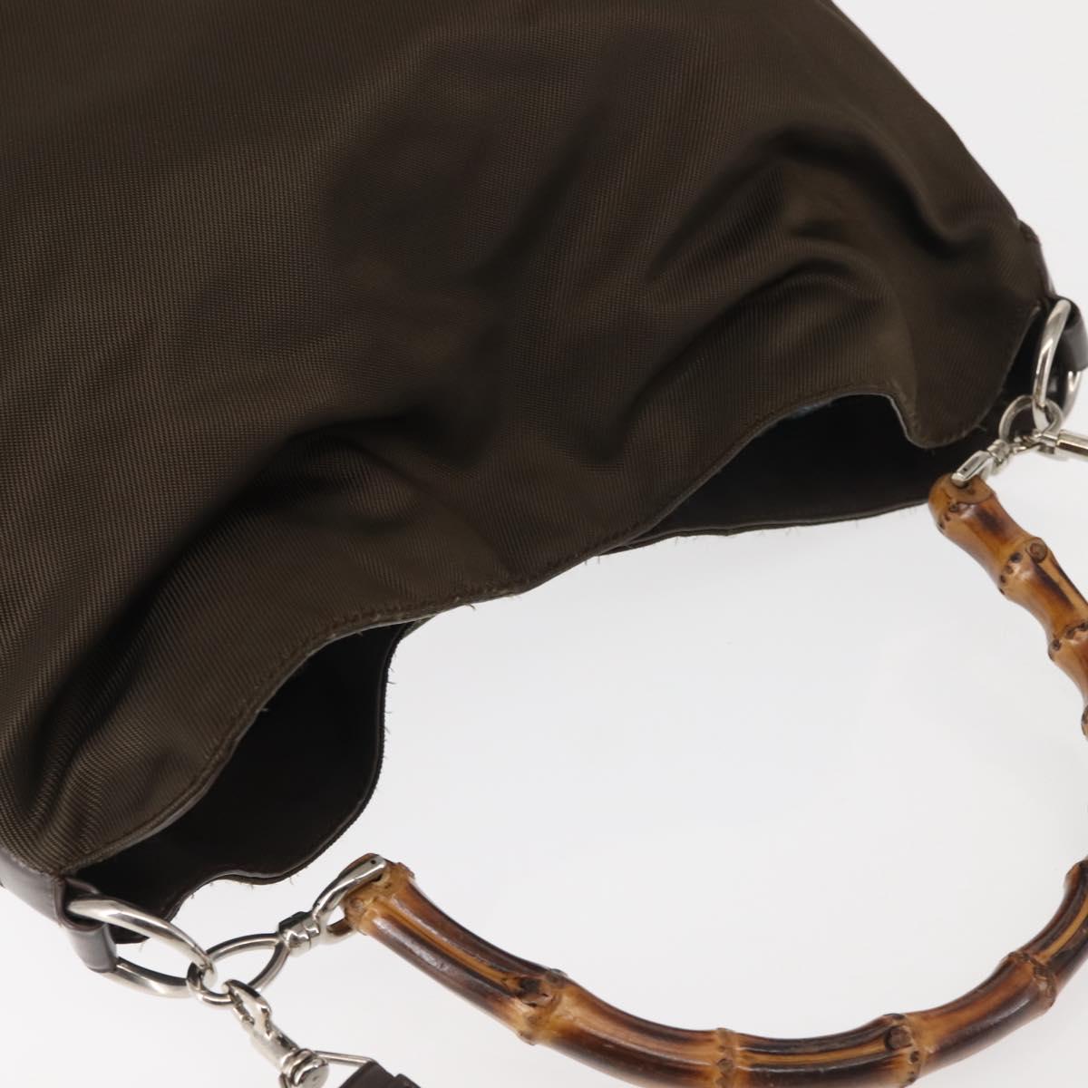 GUCCI Bamboo Hand Bag Nylon 2way Khaki Silver 001 1577 2615 Auth 142547