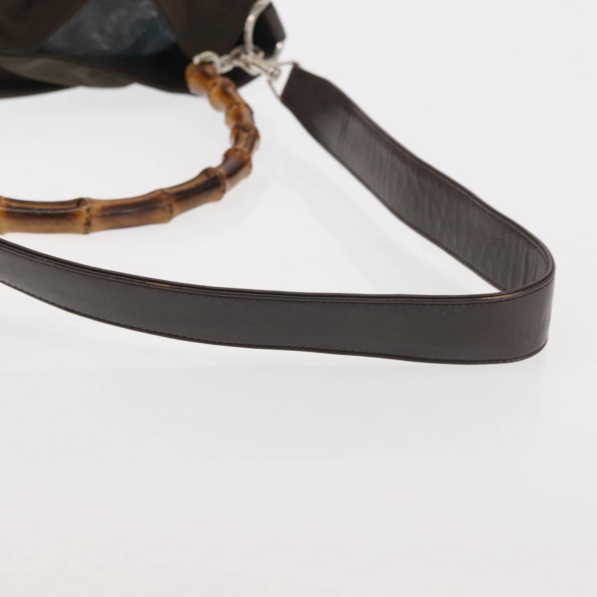 GUCCI Bamboo Hand Bag Nylon 2way Khaki Silver 001 1577 2615 Auth 142547