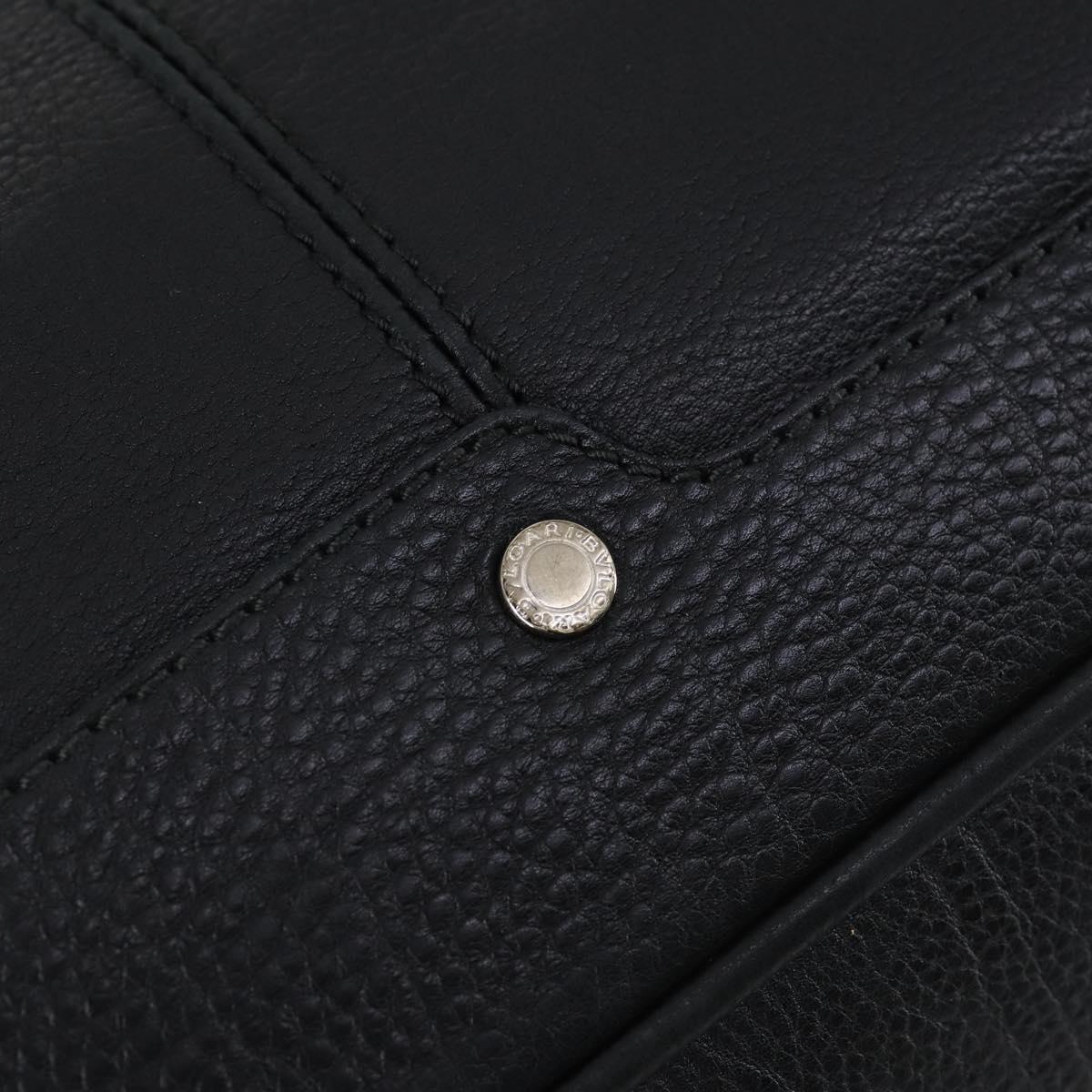 BVLGARI Boston Bag Leather 2way Black Silver Auth 142552