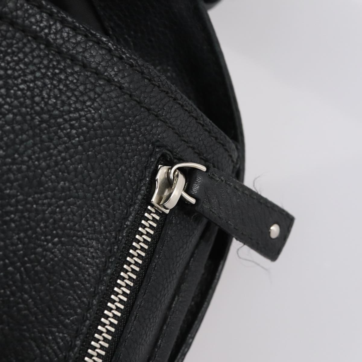 BVLGARI Boston Bag Leather 2way Black Silver Auth 142552