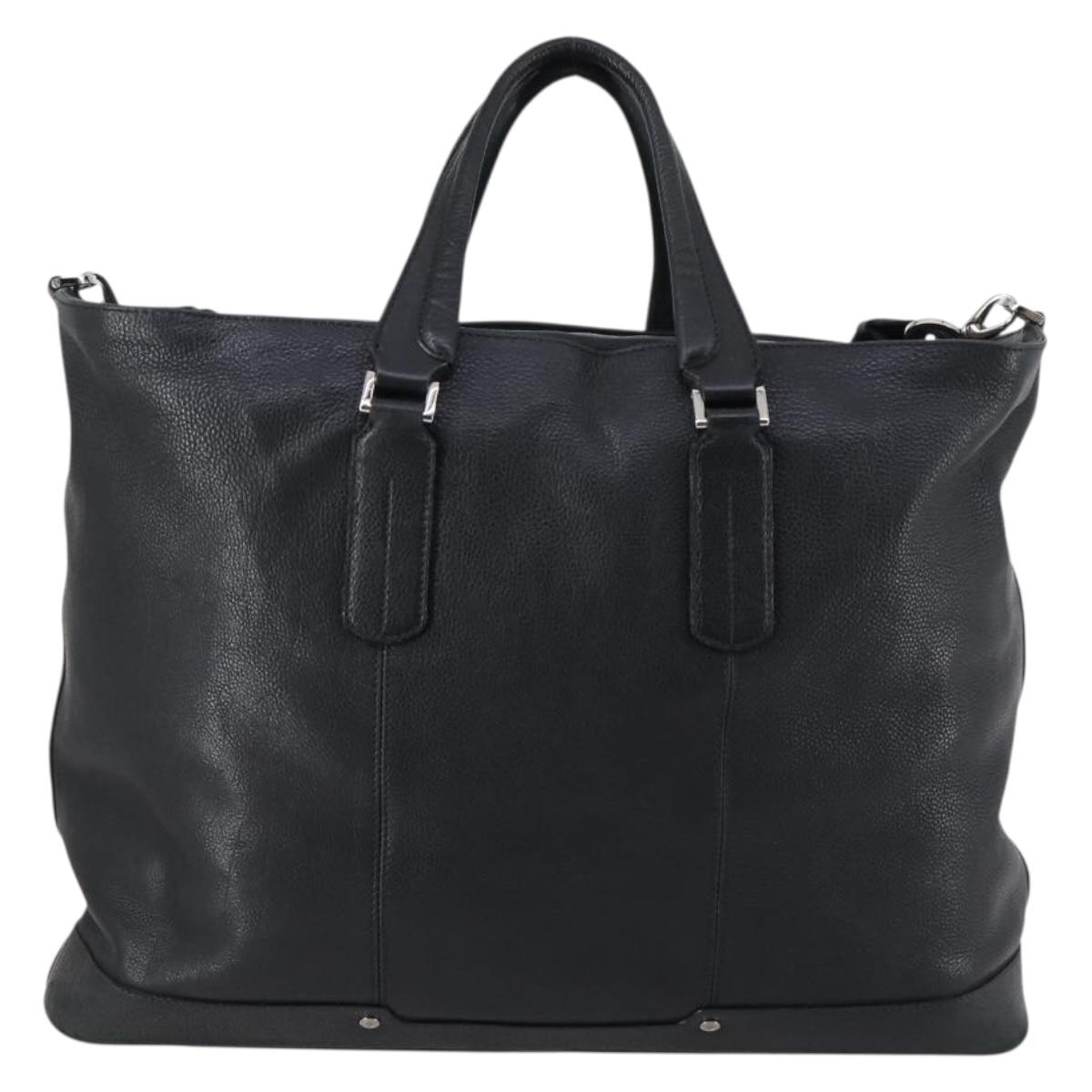 BVLGARI Boston Bag Leather 2way Black Silver Auth 142552