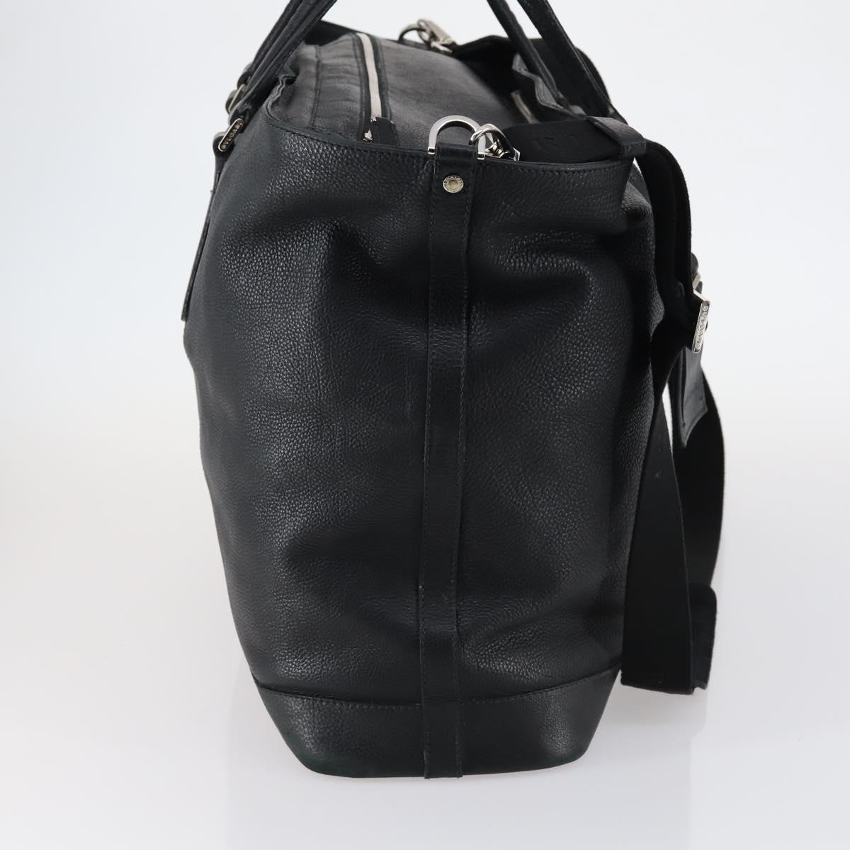 BVLGARI Boston Bag Leather 2way Black Silver Auth 142552