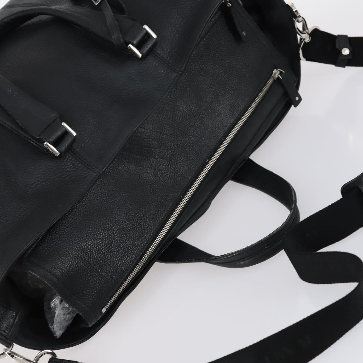 BVLGARI Boston Bag Leather 2way Black Silver Auth 142552