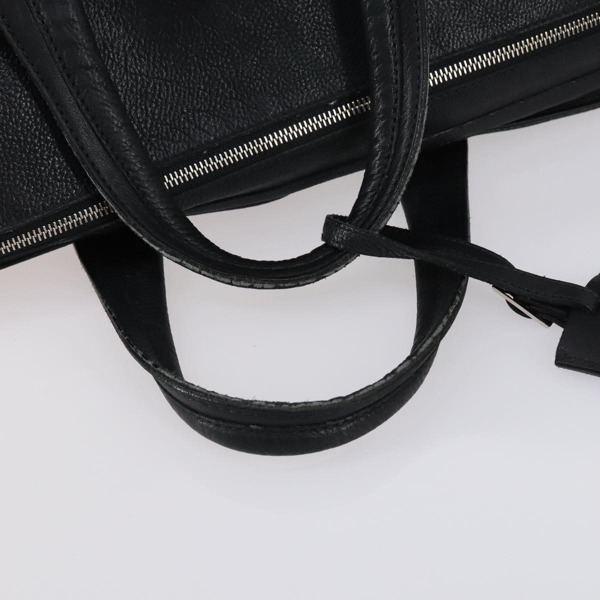 BVLGARI Boston Bag Leather 2way Black Silver Auth 142552