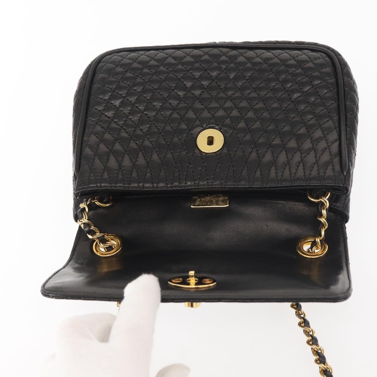 BALLY Chain Shoulder Bag Leather Black Gold Auth 142556