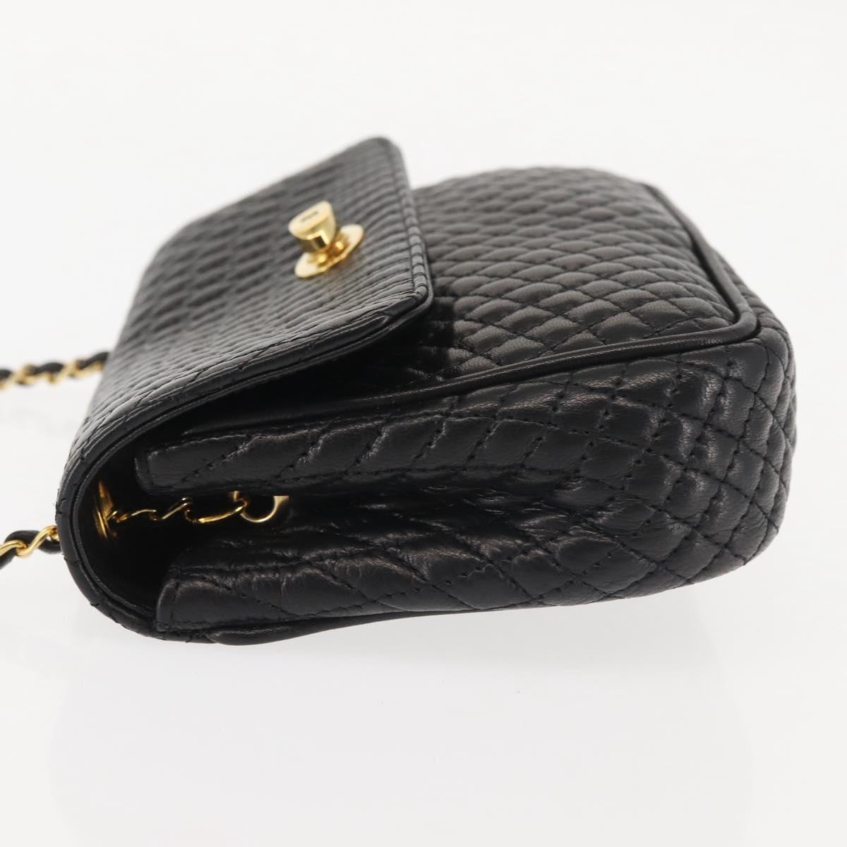 BALLY Chain Shoulder Bag Leather Black Gold Auth 142556