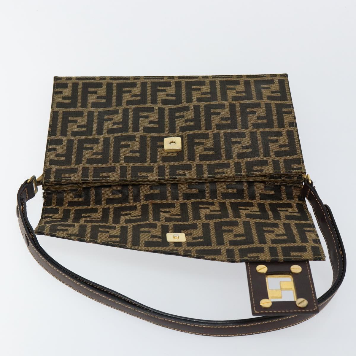 FENDI Zucca Canvas Shoulder Bag Brown Auth 142559