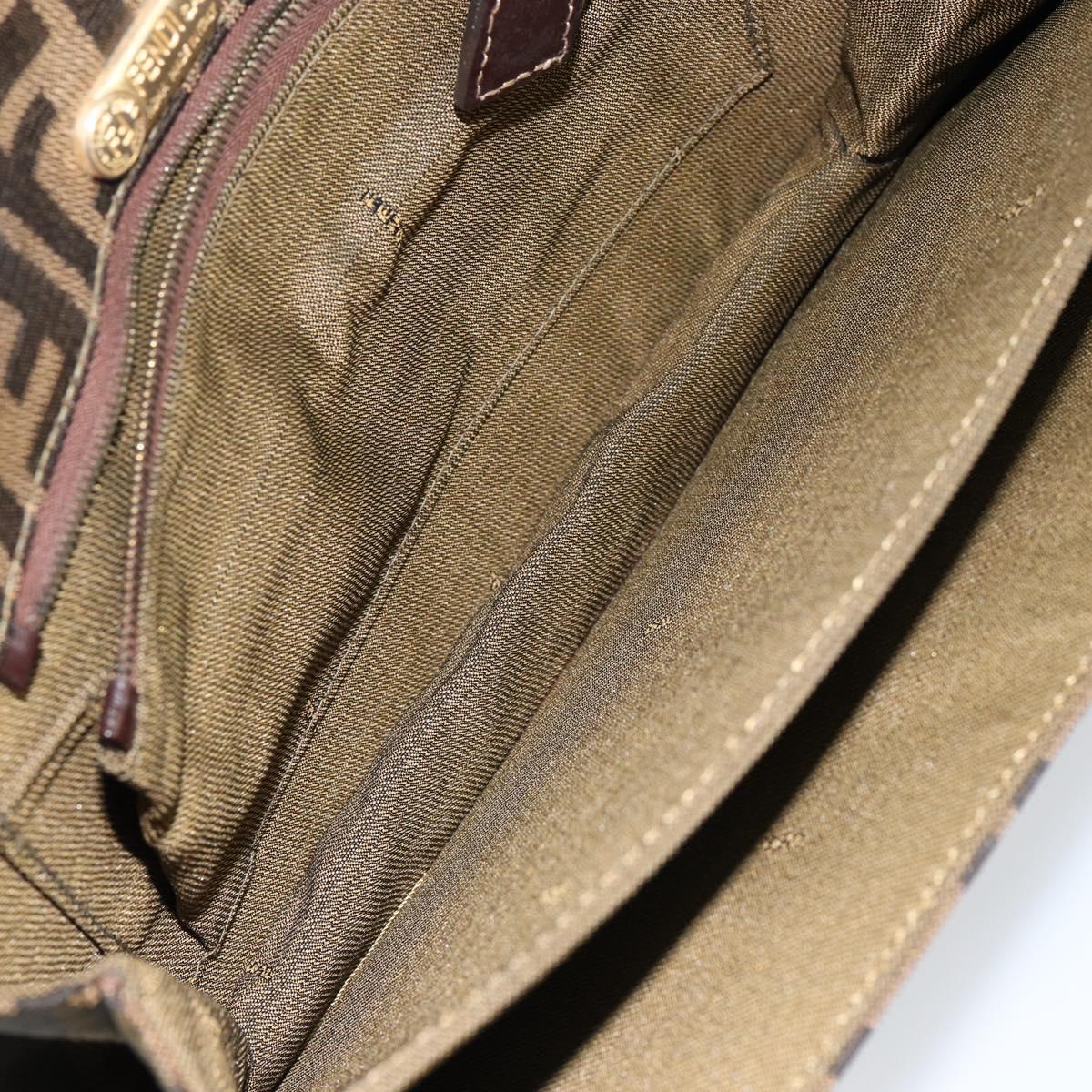 FENDI Zucca Canvas Shoulder Bag Brown Auth 142559