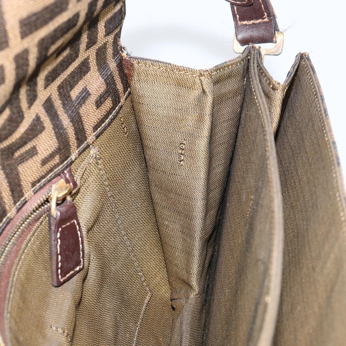 FENDI Zucca Canvas Shoulder Bag Brown Auth 142559